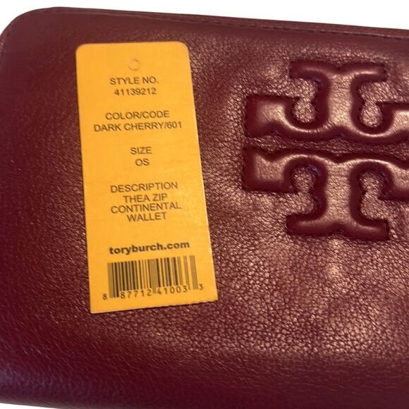 Tory Burch Thea Dark Cherry Leather Long Zip Around Continental Wallet EUC - Picture 13 of 15